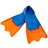 Flipper SwimSafe 1112 - Ducki Fins Schwimmflossen für Kinder in Blau/Orange, Größe 24 - 26, Enten-Füße aus Naturkautschuk, als Schwimmhilfe für unbeschwerten Schwimm- und Badespaß