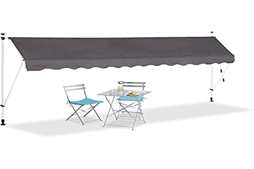 Relaxdays Klemmmarkise Balkon, Handkurbel, höhenverstellbar, UV-beständig, ohne Bohren, Polyester, 400 cm breit, grau, 400 x 120 cm