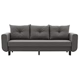 Couch CLER 230x90 mit schlaffunktion und Bettaksen - Modernes Design - Schlafcouch mit Stauraum - Methode der Aufklappung: DL automatisch - Füße aus Holz oder Metall (Metallfüße, Malmo 16)