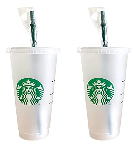 Starbucks Venti matter Trinkbecher mit Deckel und grünem Trinkhalm, wiederverwendbar, 2 Stück