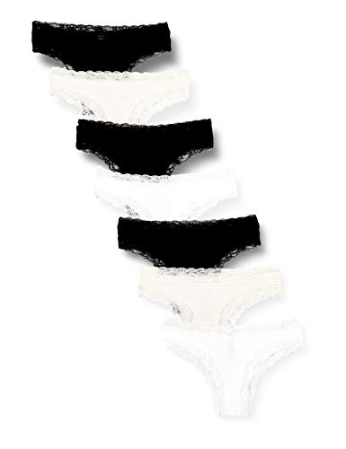 Iris & Lilly Damen Brazilian-Slip aus Baumwolle, 7er-Pack, Mehrfarbig (Schwarz/Soft Pink/Weiß), S, Label: S