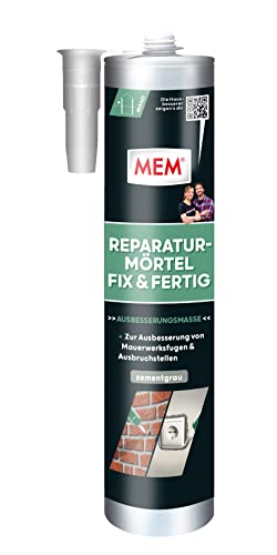 MEM Reparatur-Mörtel Fix & Fertig, Für Mauerwerksfugen und Ausbruchstellen, Für innen und außen, Gebrauchsfertig, Überstreichbar, Zementgrau, 300 ml