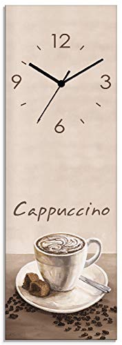 ARTLAND Wanduhr ohne Tickgeräusche Glas Funkuhr 20x60 cm Rechteckig Lautlos Kaffee Coffee Italia Cafe Cappuccino Italien T3AD