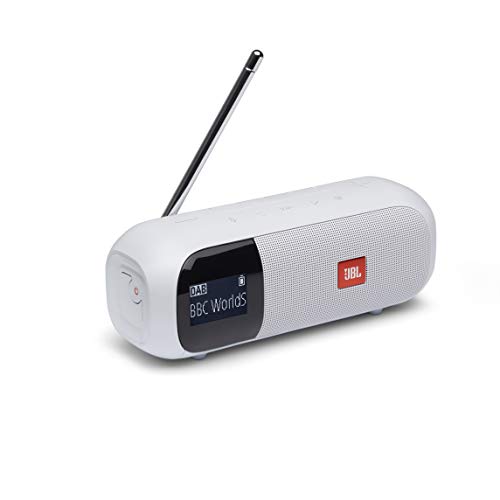 JBL Tuner 2 Radiorekorder in Weiß – Tragbarer Bluetooth Lautsprecher mit MP3, DAB+ & UKW Radio – Kabelloser Musikgenuss von bis zu 12 Stunden