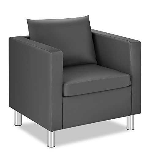 RELAX4LIFE Sessel mit Stahlfüßen, Loungesessel mit Rücken- & Sitzkissen, ergonomischer Relaxsessel für Wohnzimmer & Schlafzimmer & Büro, 160 kg jedes Sitzes belastbar, Kunstledersofa Grau (1 Sitzer)