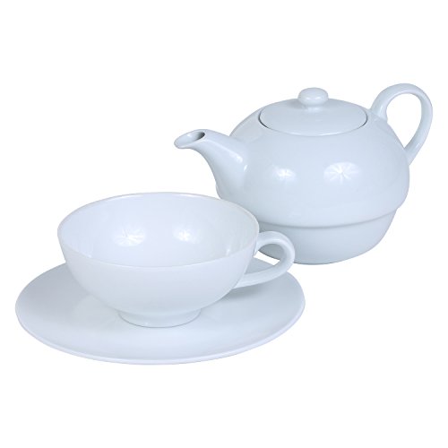 Teekanne - Teeservice Set aus Porzellan Tea for One - 3-teilig: Teeakanne, Tasse und Untertasse