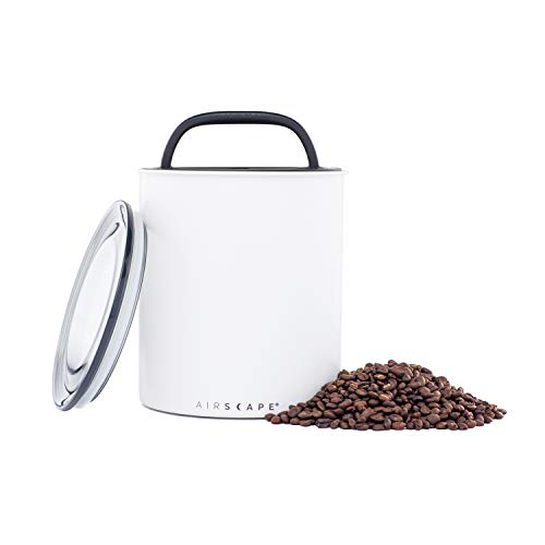 Airscape Kaffee-Aufbewahrungsdose (1,1 kg trockene Bohnen) – großer Behälter in Kilogröße, patentierter luftdichter Deckel drückt Luft heraus, um die Frische von Lebensmitteln zu bewahren (weiß)