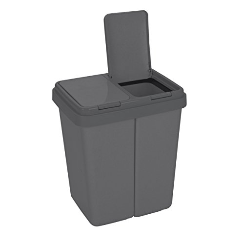 Ribelli Zweimer Duo Müllbehälter mit Deckel Kunststoff Mülleimer für die Küche geruchsdichter Abfalleimer Mülltrennsystem 2 x ca. 25 Liter - Farbe: Anthrazit
