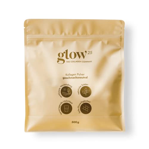Glow25® Collagen Pulver [500g] - Weidehaltung - Bioaktives Kollagen Hydrolysat - Peptide Typ 1, 2 und 3 - Perfekte Löslichkeit - Geschmacksneutral