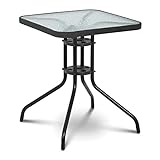 Uniprodo Uni_Table_02 Gartentisch 60 x 60 cm Glasplatte quadratisch schwarz Balkontisch Bistrotisch Gartenmöbel