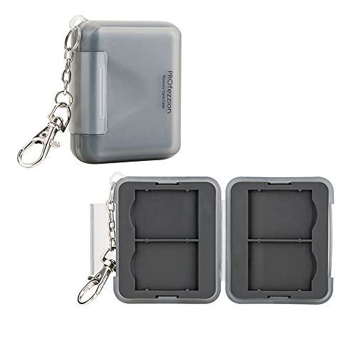 PROfezzion Wasserdicht SD Karten Hülle Plastik Speicherkarten Tasche Schutzbox für 4 SD SDHC SDXC Karten mit Karabiner, Grau SD Card Case