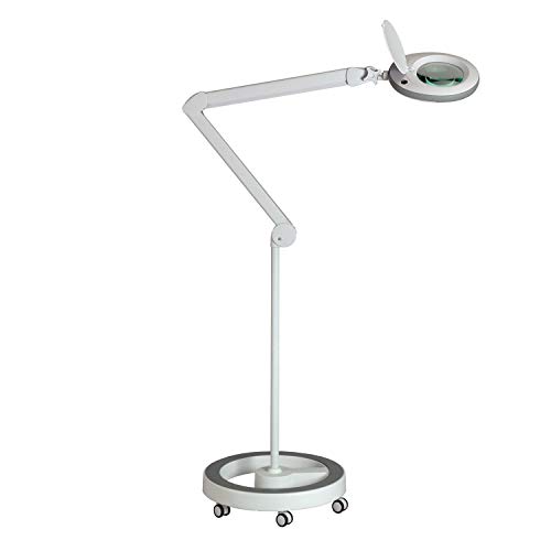 Lumeno LED Lupenleuchte Lupenlampe Arbeitsplatzlampe Kosmetiklampe für Kosmetik Praxis Bastler Lesehilfe Vergrößerungslampe Lupe in 3, 5 oder 8 Dioptrien Grau 8 mit Rollstativ