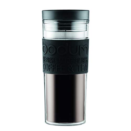 Bodum Travel Mug, Doppelwandig, Kunststoff, 0.45 l, Schwarz, 1 Count (Pack of 1)