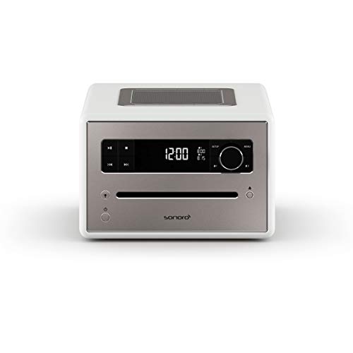 sonoro QUBO CD Player mit Radio, Bluetooth und USB (UKW/FM, DAB Plus, MP3, Wecker, dimmbares Display, Kopfhöreranschluss) Design Digital Radio in Weiß