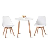 H.J WeDoo Esstisch mit 2 Stühle Essgrupp Holztisch und Weiß Skandinavisches Stuhl Esstisch Set für Esszimmer Küche 80cm