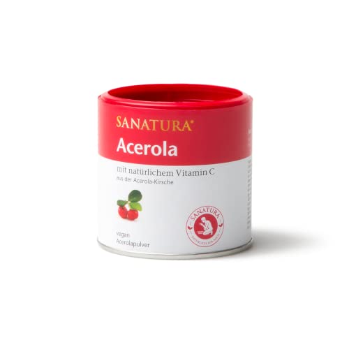 Sanatura Acerola – 100 g Acerola Pulver – natürliches Vitamin C hochdosiert – aus der Acerolakirsche – einfache Anwendung – sehr ergiebig – vegan