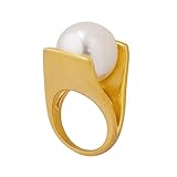 IMINI Großer Perle Ring für Frauen und Mädchen Perlenring Klobiges Finger Band Statement Ringe Verlobungsringe Edelstahl (Gold, 7)
