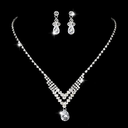 Ushiny Brautschmuck-Sets Silber Strass Halskette und Ohrringe Sets Zirkonia Ohrhänger Halskette Schmuck-Set für Frauen und Mädchen