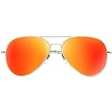 KANASTAL Sonnenbrille Herren und Damen Verspiegelt Orange-Rot Gläser mit Premium Metallrahmen UV400 Schutz klassisch Spiegelglas Sonnenbrille