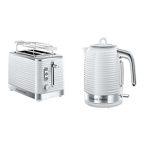 Russell Hobbs 24360-70 Wasserkocher Inspire White, 2400 Watt, 1.7l, Schnellkochfunktion, energiesparend, hochwertiger, strukturierter Hochglanz-Kunststoff, weiss & Hobbs 24370-56 Toaster Inspire White