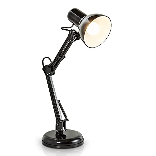 B.K.Licht I Retro Leselampe mit Gelenk-Arm aus Metall | Schreibtischlampe Nachttischleuchte Tischlampe | Schwarz I ohne Leuchtmittel
