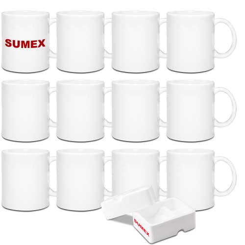SUMEX 325ml 12er-Set Sublimation Tassen Sublimationsbecher Weiß Keramiktasse,11 Unzen Tasse Sublimation für Kaffee Milch Tee