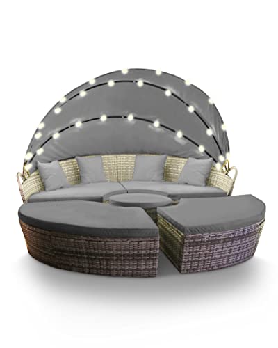 Swing & Harmonie Sonneninsel - Poly Rattan Lounge - mit LED Beleuchtung - Hochwertige Garten-Couch - Outdoor-Chill-Lounge - Couchliege Garten - Sunbed - (180cm, Grau)