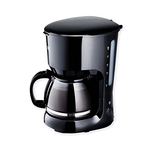 KHG Kaffeemaschine KA-128S in schwarz, Filterkaffeemaschine, inkl. Glaskanne, Permanentfilter, Warmhaltefunktion, Abschaltautomatik & Tropfstopp, schwarz, 1,25 Liter, 10 Tassen, 750 Watt