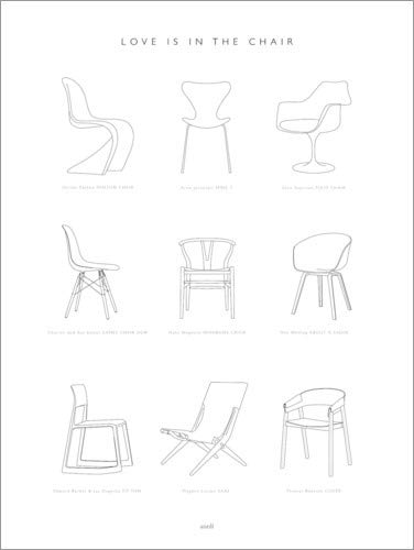 Stuhl Designklassiker Poster von Annli Wandbilder für jeden Raum 13 x 18 cm Schwarz-Weiß Grafikdesign Wanddeko