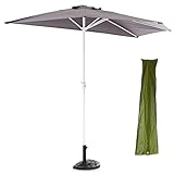 Nexos Trading Sonnenschirm Komplett-Set Grau Halb-Schirm Balkonschirm Wandschirm halbrund 2,70m Schirmständer Schirmschutzhülle Anthrazit
