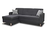 Ecksofa Oslo mit Schlaffunktion und Bettkasten - Scandinavian Design Couch, Sofagarnitur, Couchgarnitur, Polsterecke, Holzfüße (Graphit (Inari 94 + Inari 91), Ecksofa Links)