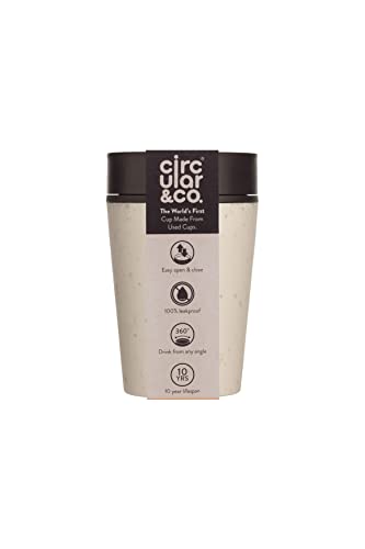 Circular and Co Kaffeebecher 227ml - Weltweit erster, aus Einweg Pappbechern recycelter Thermobecher, Coffee to go Becher, auslaufsicherer Trinkbecher mit 360° Trinkrand in weiß-schwarz