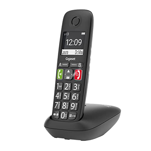 Gigaset E290 - Schnurloses Senioren-Telefon ohne Anrufbeantworter mit großen Tasten - großes Display, Zielwahltasten für wichtige Nummern, Verstärker-Funktion für extra lautes Hören, schwarz
