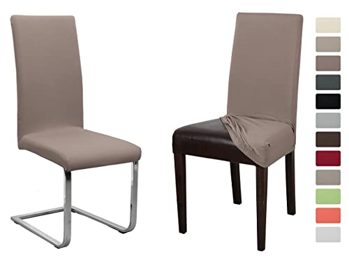 BEAUTEX 2er Set Jersey Stuhlhusse (Farbe wählbar), elastische Uni Stretch-Husse aus Baumwolle Bi-Elastisch (Taupe-Braun)