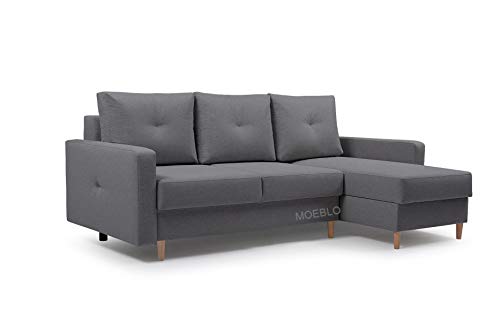 Ecksofa mit Schlaffunktion Eckcouch mit 2 X Bettkasten Sofa Couch L-Form Polsterecke Madison (Dunkelgrau, Ecksofa Rechts)