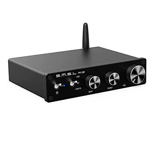 SMSL A12 Bluetooth 5.0 Stereo Audio HiFi Verstärker 2-Kanal Mini Digital Leistungsverstärker für Passive Lautsprecher mit Bass- und Höhenregelung MA1207