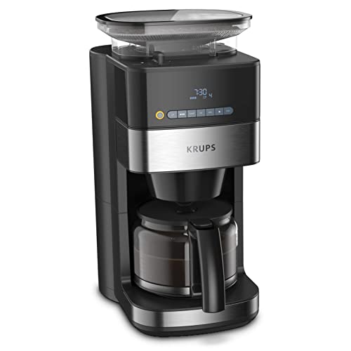 Krups KM8328 Grind Aroma Kaffeemaschine mit Mahlwerk | 24-Stunden-Timer | 180 g Bohnenbehälter | 1,25 L Fassungsvermögen für bis zu 15 Tassen Kaffee | Auto-Off-Funktion | 3 Mahlgrade | Schwarz