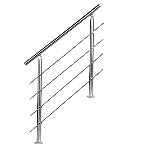 EINFEBEN Handlauf Aluminium Geländer mit/ohne Querstreben für Brüstung Balkon Garten (160cm, 4 Querstreben)