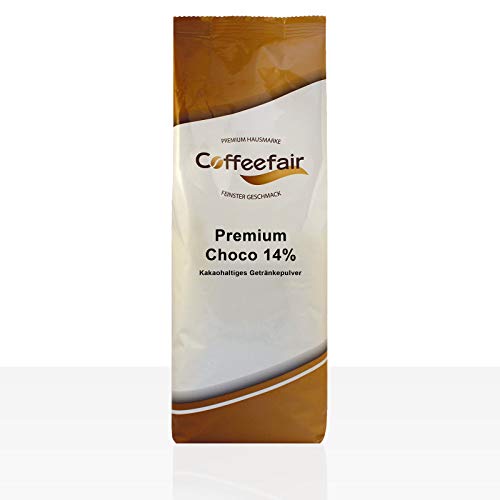 Coffeefair Premium Choco Kakao 1kg Kakaopulver mit 14% Kakaoanteil, für Kaffee-Vollautomaten geeignet, in Wasser oder Milch löslich, cremiger Kakao-Genuss für heiße Schokolade, hohe Ergiebigkeit, vollmundig schokoladig