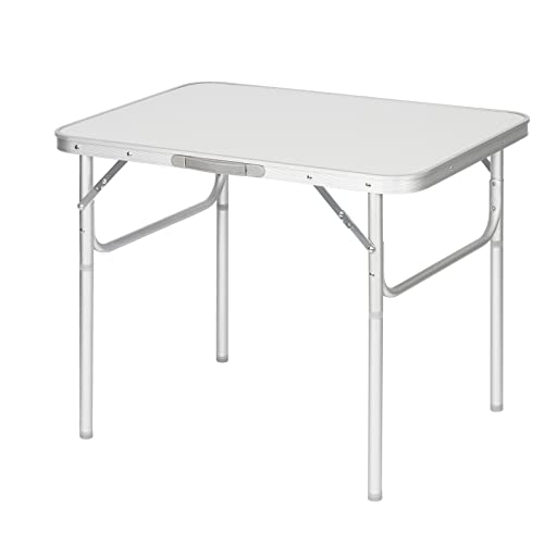 eSituro Campingtisch Klapptisch aus Alu Balkontisch Faltbarer Gartentisch, 2 verstellbare Höhen, Tischplatte aus MDF, Gestell aus Aluminium Weiß 75x55x25,5-59 cm SCPT0013