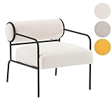 Mingone Sessel Weiß Cocktailsessel Modern Loungesessel Ohrensessel Lammwolle mit Schwarz Metallbeinen für Wohnzimmer Schlafzimmer bis 120kg