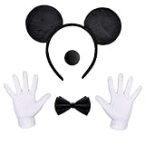 NVTRSD Maus Mouse Kostüm, Haarreifen mit Maus Ohren, Krawatte, Handschuhe, Nase, Karnevalskostüme für mickey mouse für Fasching Karneval Motto Cosplay Party
