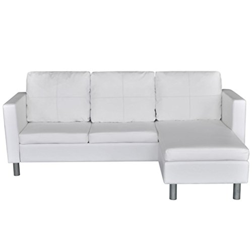 Festnight L-förmiges Sofa 3-Sitzer Ecksofa Sofa Eckcouch Couch mit Schlaffunktion mit 3 Sitzpolster und 3 Kissen Kunstleder Weiß 188 x 122 x 77 cm