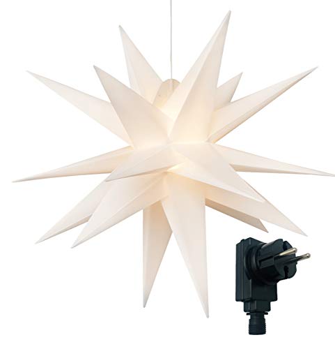 3D Leuchtstern inkl. warm-weißer LED Beleuchtung | für Innen und Außen geeignet | hängend | 7,5 m Zuleitung (weiß, ca. Ø 100 cm)