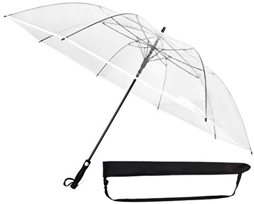 Sternenfunke Regenschirm sehr groß XXXL Ø150 cm transparent, Komfort Druckknopf, mit Tragehülle, Automatik, Perfekt als durchsichtiger Partnerschirm, Hochzeitsschirm oder Golfschirm - Rand weiß