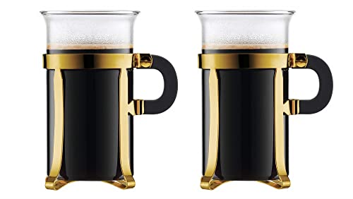 Bodum Chambord Set von 2 Kaffeetassen mit Metallgestell, Glas, Gold, 7.3 x 10.1 x 12.6 cm, 2-Einheiten