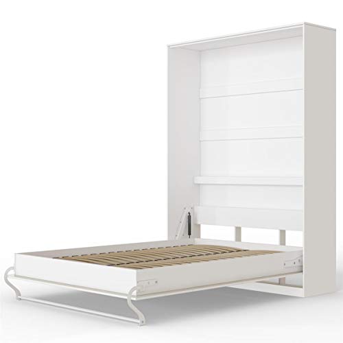 SMARTBett Standard 140x200 Vertikal Weiss Schrankbett | ausklappbares Wandbett, ideal geeignet als Wandklappbett fürs Gästezimmer, Büro, Wohnzimmer, Schlafzimmer