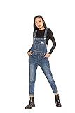 Nina Carter Damen Latzhose Jeans Boyfriend Denim Overall Jumpsuit Used-Look Sommeroverall (Mittelblau (S512-3), S)