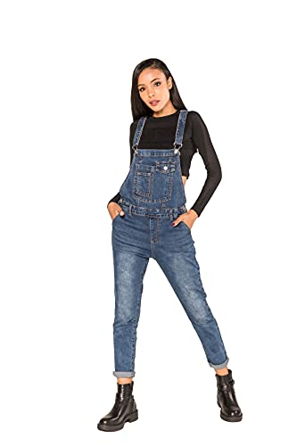 Nina Carter Damen Latzhose Jeans Boyfriend Denim Overall Jumpsuit Used-Look Sommeroverall (Mittelblau (S512-3), XL)