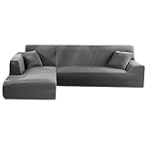 LITTLEGRASS Sofabezug Sofaüberwürfe für L-Form Elastische Stretch 2er Set für 3 Sitzer + 3 Sitzer(190-230cm) Grau